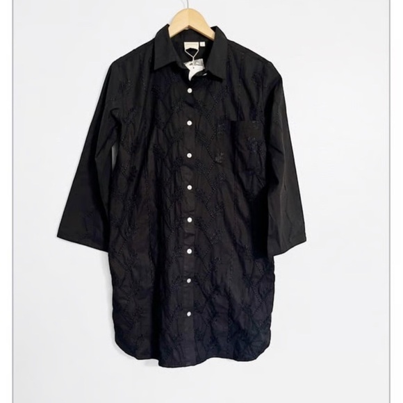 Julia Amory Black Embroidered Swizzle Mini Shirt Tunic Dress - Picture 1 of 5